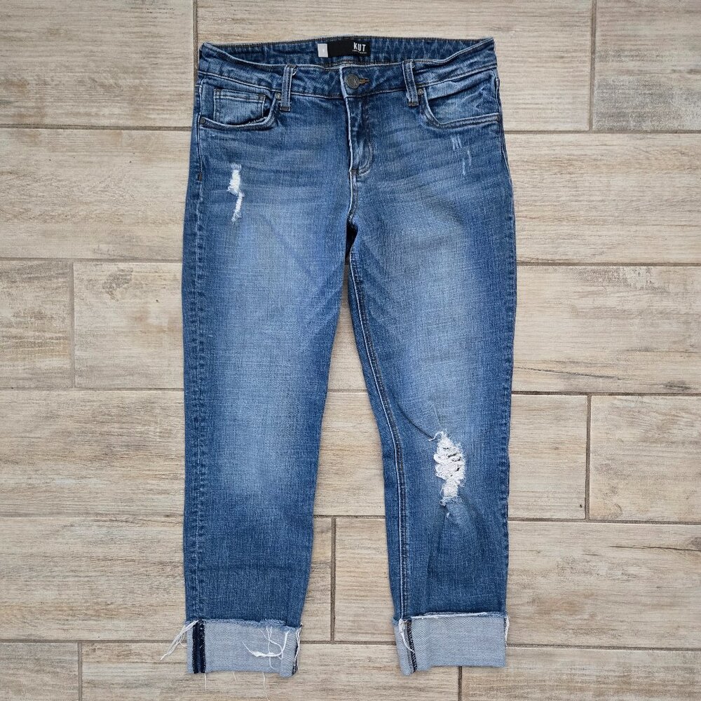 Kut From The Kloth Cuffed Mom‎ Jeans Women Distressed Knee Stretch Denim 8